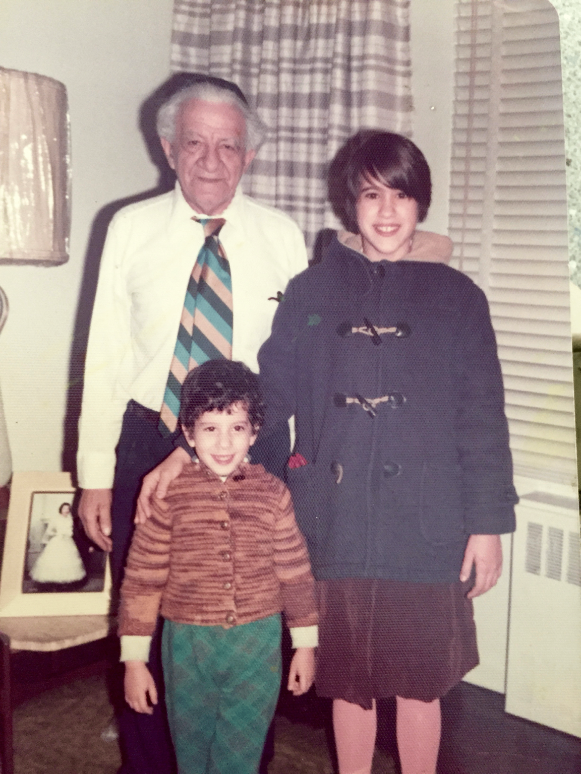 Zaide with his granddaughters Jeanette and Joyce. Jeanette is in front, with her older sister Joyce beside her.